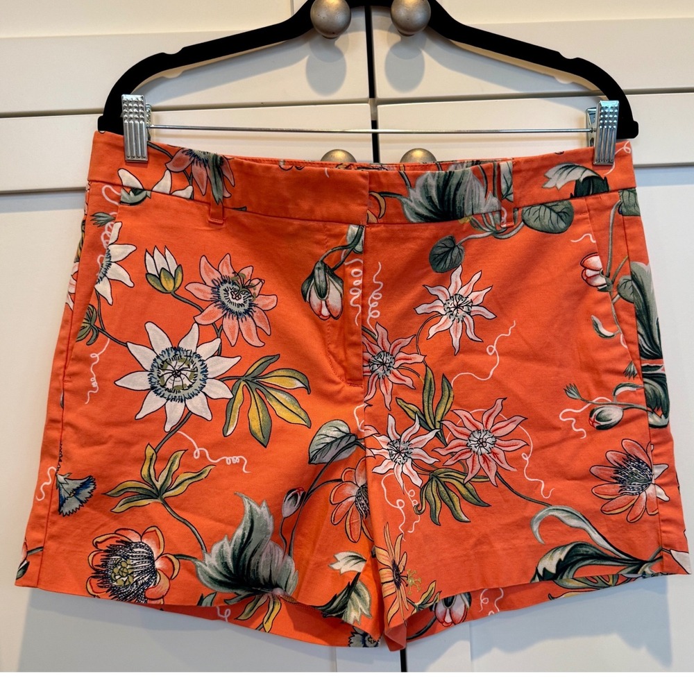 Ann Taylor Orange Floral Cotton Blend Shorts size 10